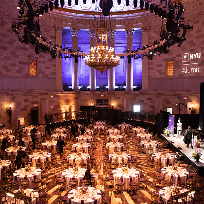 Aerial view of the seating area at the NYU Alumni Awards ceremoney 