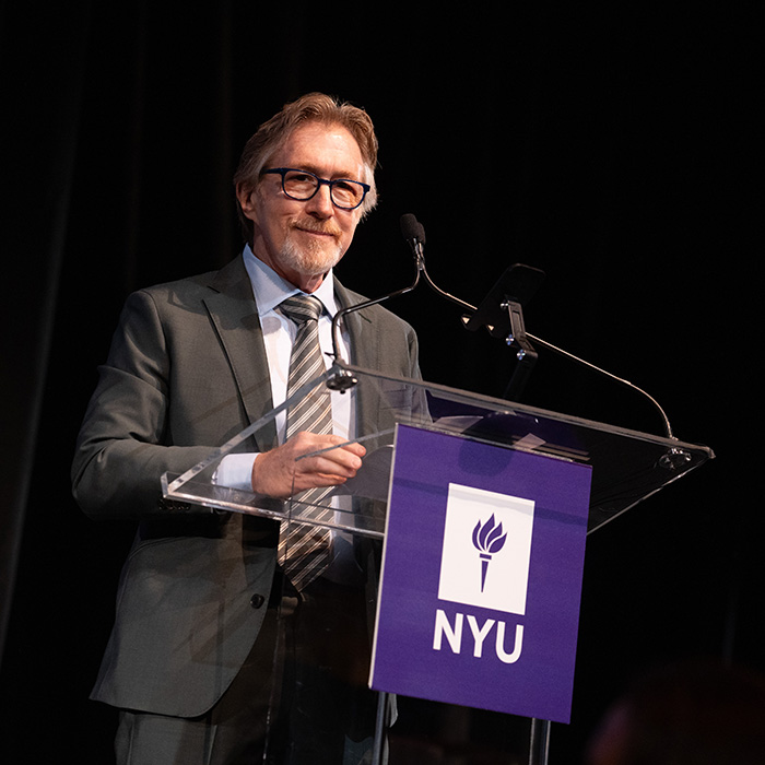 Don Katz accepting giving award speech on stage