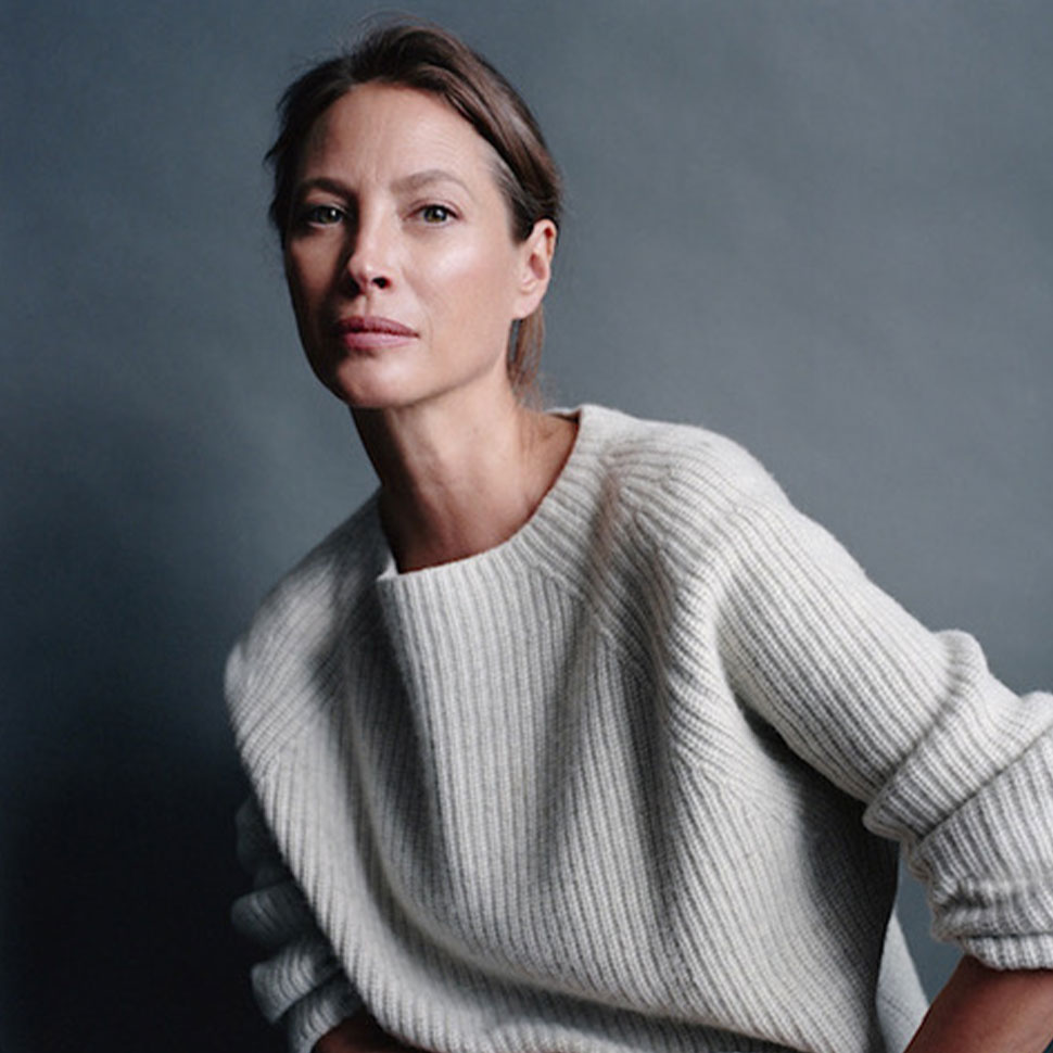Christy Turlington Burns in a white sweater